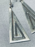 Superb Native American Navajo Signed Sterling Silver Triangle Earrings-Nativo Arts