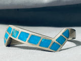 Superb Vintage Native American Navajo Inlay Kingman Turquoise Sterling Silver Cuff-Nativo Arts