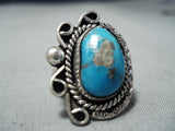 Superb Vintage Native American Navajo Kingman Turquoise Sterling Silver Ring-Nativo Arts