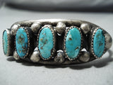 Superb Vintage Native American Navajo Pilot Mountain Turquoise Sterling Silver Bracelet Old-Nativo Arts