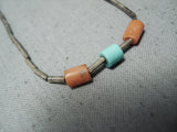 Superb Vintage Native American Navajo Turquoise Coral Sterling Silver Necklace-Nativo Arts