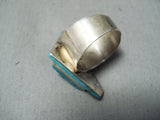 Superb Vintage Native American Navajo Turquoise Inlay Triangle Sterling Silver Ring-Nativo Arts