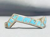 Superb Vintage Native American Zuni 10 Inlay Kingman Turquoise Sterling Silver Bracelet-Nativo Arts