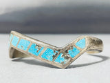 Superb Vintage Native American Zuni 10 Inlay Kingman Turquoise Sterling Silver Bracelet-Nativo Arts