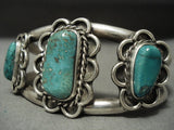 Superb Vintage Navajo 'Triple Royston Turquoise' Native American Jewelry Silver Flower Bracelet-Nativo Arts