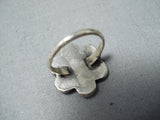 Superb Vintage Zuni Native American Turquoise Sterling Silver Flower Ring Old-Nativo Arts