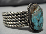 Superior Coiled Cuff Vintage Native American Navajo Royston Turquoise Sterling Silver Bracelet-Nativo Arts