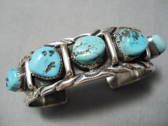 Superior Rare Vintage Native American Hopi Turquoise Sterling Silver Wave Bracelet-Nativo Arts
