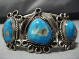 Superior Vintage Native American Jewelry Navajo Blue Gem Turquoise Sterling Silver Bracelet Old Cuff-Nativo Arts