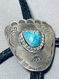 Superior Vintage Native American Navajo Bisbee Turquoise Sterling Silver Bolo-Nativo Arts