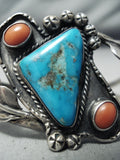 Superior Vintage Native American Navajo Blue Diamond Turquoise Coral Sterling Silver Bracleet-Nativo Arts
