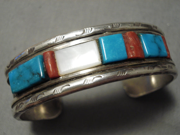 Superior Vintage Native American Navajo Blue Diamond Turquoise Sterling Silver Bracelet-Nativo Arts