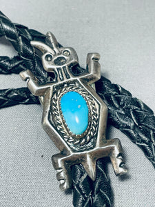 Superior Vintage Native American Navajo Blue Gem Turquoise Sterling Silver Bolo Tie-Nativo Arts