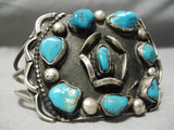 Superior Vintage Native American Navajo Blue Gem Turquoise Sterling Silver Bracelet Old-Nativo Arts