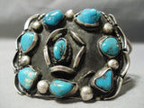 Superior Vintage Native American Navajo Blue Gem Turquoise Sterling Silver Bracelet Old-Nativo Arts