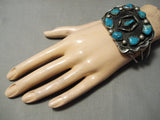 Superior Vintage Native American Navajo Blue Gem Turquoise Sterling Silver Bracelet Old-Nativo Arts