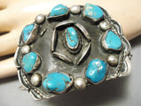 Superior Vintage Native American Navajo Blue Gem Turquoise Sterling Silver Bracelet Old-Nativo Arts