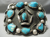 Superior Vintage Native American Navajo Blue Gem Turquoise Sterling Silver Bracelet Old-Nativo Arts
