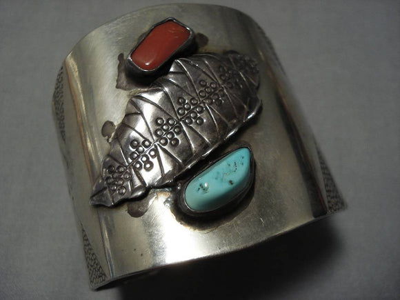 Superior Vintage Native American Navajo Blue Gem Turquoise Sterling Silver Jf Bracelet Old-Nativo Arts