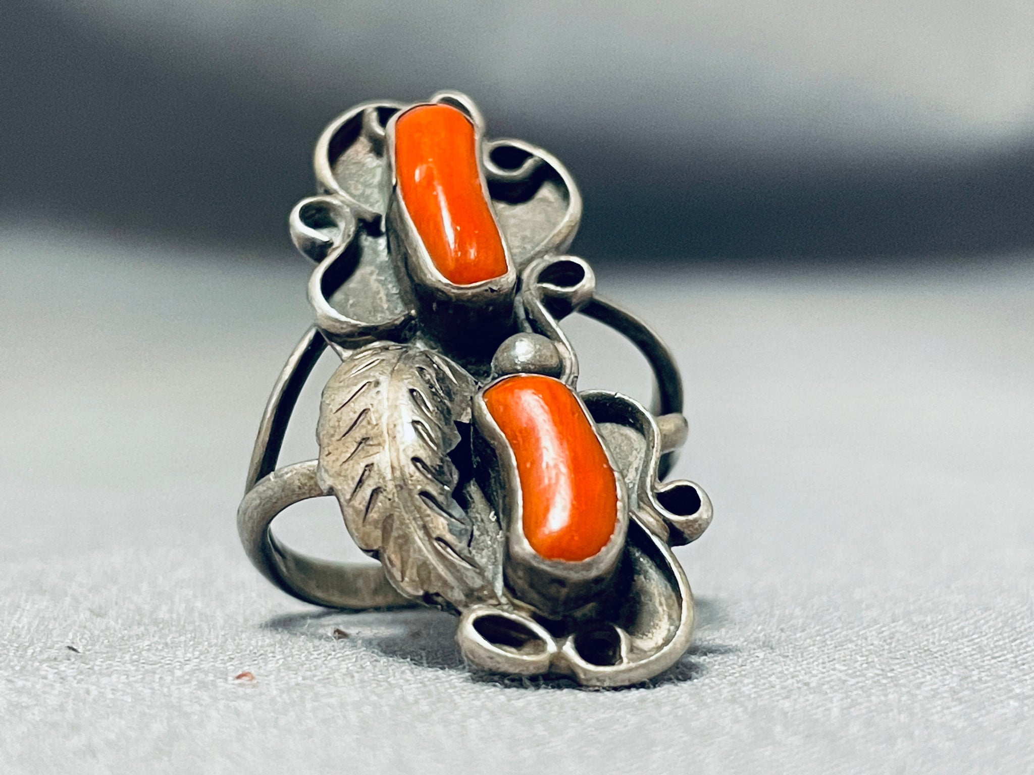 Superior Vintage Native American Navajo Coral Sterling Silver Ring