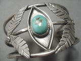 Superior Vintage Native American Navajo Green Turquoise Sterling Silver Leaf Bracelet Old-Nativo Arts