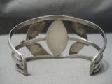 Superior Vintage Native American Navajo Green Turquoise Sterling Silver Leaf Bracelet Old-Nativo Arts