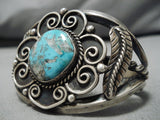 Superior Vintage Native American Navajo Intricate!! Sterling Silver Turquoise Bracelet Old-Nativo Arts