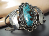 Superior Vintage Native American Navajo Morenci Turquoise Flank Sterling Silver Bracelet Old-Nativo Arts