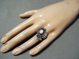 Superior Vintage Native American Navajo Pearl Leaf Sterling Silver Ring Old-Nativo Arts