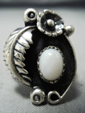 Superior Vintage Native American Navajo Pearl Leaf Sterling Silver Ring Old-Nativo Arts
