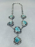 Superior Vintage Native American Navajo Spiderweb Turquoise Sterling Silver Necklace-Nativo Arts