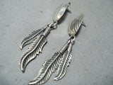 Superior Vintage Native American Navajo Sterling Silver Feather Earrings-Nativo Arts