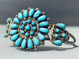 Superior Vintage Native American Navajo Sun Cluster Turquoise Sterling Silver Bracelet-Nativo Arts