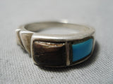 Superior Vintage Native American Navajo Turquoise And Ironwood Sterling Silver Ring Old-Nativo Arts