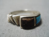 Superior Vintage Native American Navajo Turquoise And Ironwood Sterling Silver Ring Old-Nativo Arts