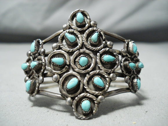 Superior Vintage Native American Navajo Turquoise Flower Sterling Silver Bracelet-Nativo Arts