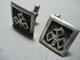 Superior Vintage Native American Navajo Turquoise Sterling Silver Thunderbird Cuff Links-Nativo Arts