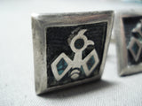 Superior Vintage Native American Navajo Turquoise Sterling Silver Thunderbird Cuff Links-Nativo Arts