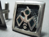 Superior Vintage Native American Navajo Turquoise Sterling Silver Thunderbird Cuff Links-Nativo Arts