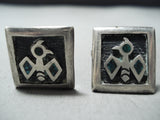 Superior Vintage Native American Navajo Turquoise Sterling Silver Thunderbird Cuff Links-Nativo Arts
