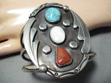 Superlative Native American Navajo Turquoise, Coral, Mother Of Pearl Sterling Silver Bracelet-Nativo Arts
