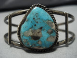 Superlative Vintage Native American Navajo Pilot Mountain Turquoise Sterling Silver Bracelet Old-Nativo Arts