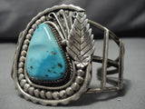 Superlative Vintage Native American Navajo Teardrop Turquoise Sterling Silver Bracelet Old-Nativo Arts
