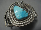 Superlative Vintage Native American Navajo Teardrop Turquoise Sterling Silver Bracelet Old-Nativo Arts