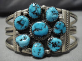 Superlative Vintage Native American Navajo Turquoise Circle Sterling Silver Bracelet Old-Nativo Arts