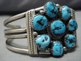 Superlative Vintage Native American Navajo Turquoise Circle Sterling Silver Bracelet Old-Nativo Arts