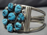 Superlative Vintage Native American Navajo Turquoise Circle Sterling Silver Bracelet Old-Nativo Arts