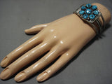 Superlative Vintage Native American Navajo Turquoise Circle Sterling Silver Bracelet Old-Nativo Arts