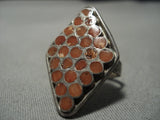 Superlative Vintage Zuni Native American Red Coral Inlay Sterling Silver Ring-Nativo Arts