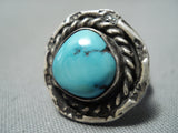 Sweet Vintage Native American Navajo Kingman Turquoise Sterling Silver Ring-Nativo Arts